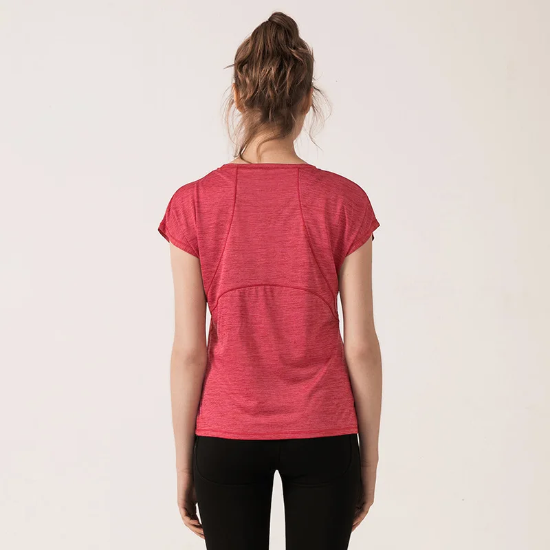 2019 ladies new yoga shirt solid color breathable quick-drying short-sleeved fitness clothes round neck short t-shirt | Спорт и