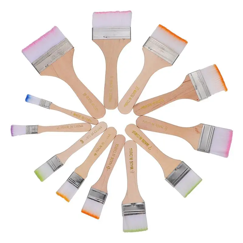 

12Pcs Wooden Handle Nylon Brush Painting Brushes Oil Brush Multi-Purpose Brush Color Nylon Brush, Board Brush, Paint Brush Set
