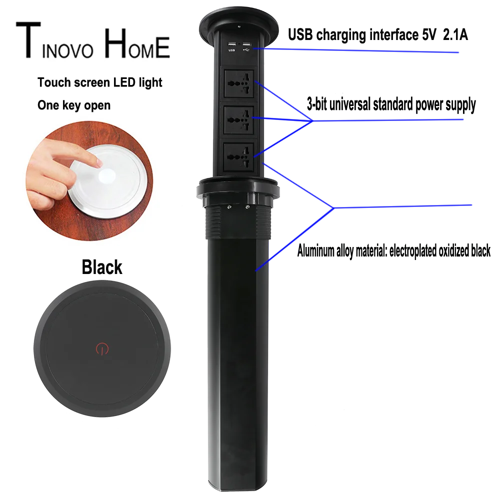 Bestellen Universal Power Desktop Buchse/touchscreen Intelligente Elektrische Eine Taste Hebe Versteckte Küche BUCHSE/USB Lade Schwarz