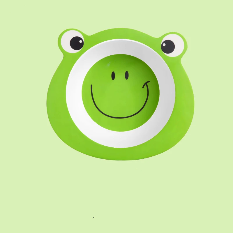 smile frog Цельная миска для кормления ребенка, эко бамбуковая посуда, нескользящая посуда для кормления, детская посуда, мультяшная детская бамбуковая тарелка - Цвет: smile frog