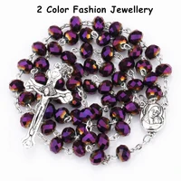 multicolor purple handmade pendant round bead chain virgin mary jesus cross rosary necklace fashion accessories unisex present