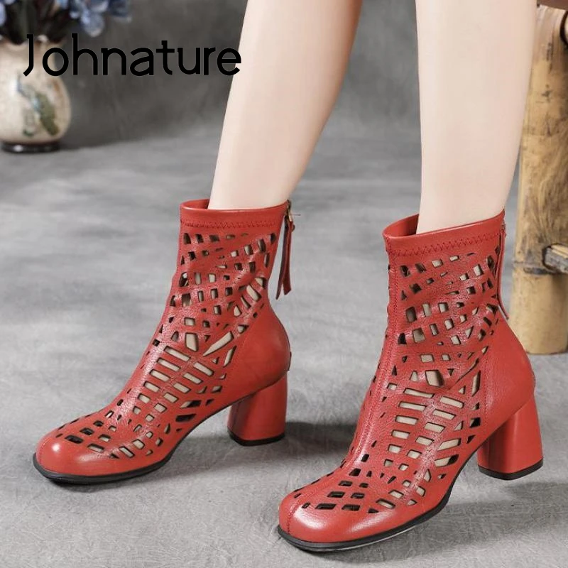 

Johnature Genuine Leather Shoes Women Sandals 2021 New Spring Summer Retro Zip Handmade Hollow Sewing Platform Ladies Sandals