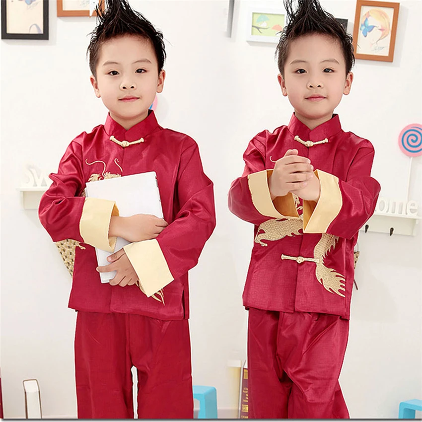 Традиционная китайская одежда для мальчиков костюм Тан с вышивкой дракон