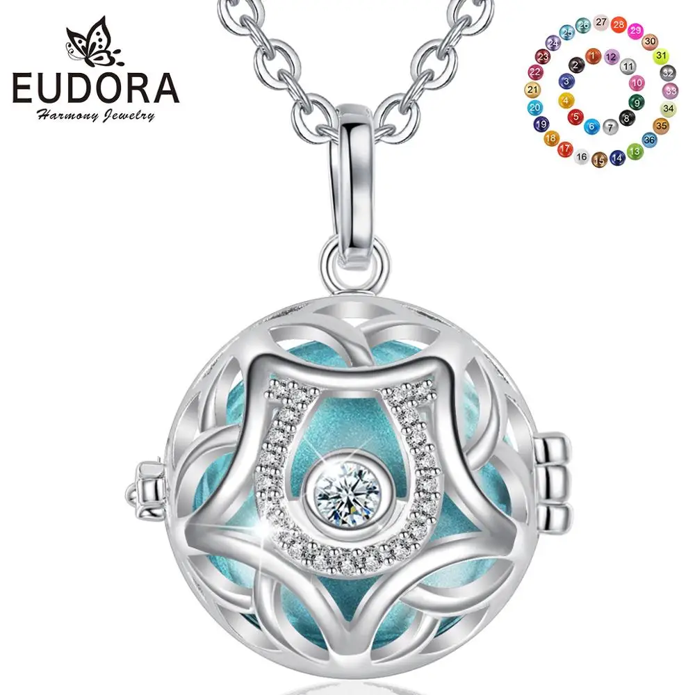 

EUDORA 20 mm Star Cage locket pendant Harmony Bola ball chime ball Necklace with AAA CZ Jewelry for Pregnant woman Baby K373N20