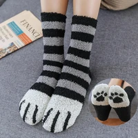 5 pairs winter socks women thick warm plush coral sox cat claws floor slipper female tube socks calcetines meias grossas gift