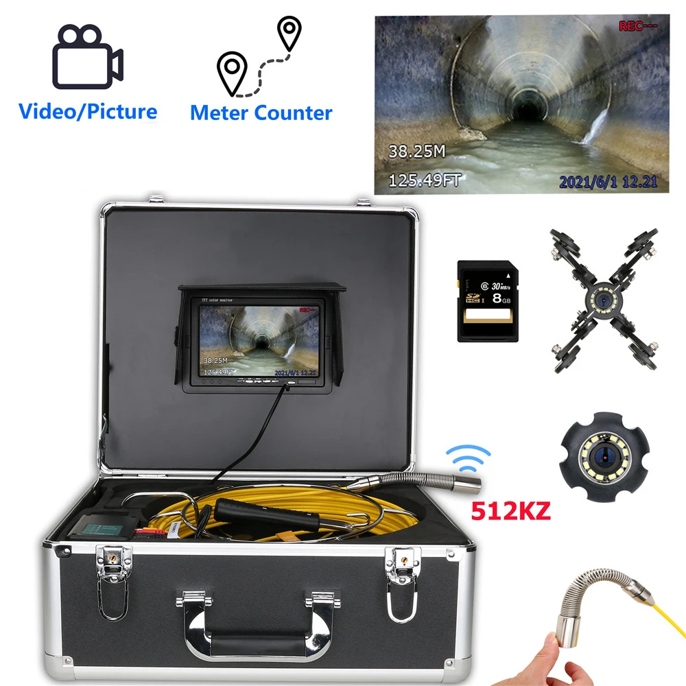 

7 inch Monitor 30M/50M Sewer Pipe Inspection Video Camera with Meter Counter 512HZ Pipe Locator 22MM IP68 HD 1000TVL