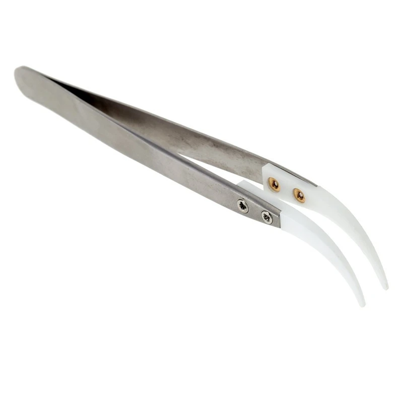

New Ceramic Tweezers With Stainless Steel Handle Refractory Curved Corrosion Resistant Acid Resistant Pointed Tweezers