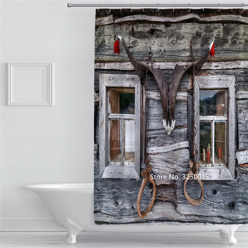 

Green Scenery Bathtub Decoration Mahogany Window Starry Sky Meteor Shower Waterfall Shower Curtain Waterproof and Mildew