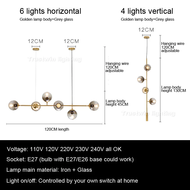 

Modern Linear Dinning Room LED Chandelier Light Bar Hanging Lamp Globe Chandelier LED Ball Iron Vertical Horizontal Glass E27 AC