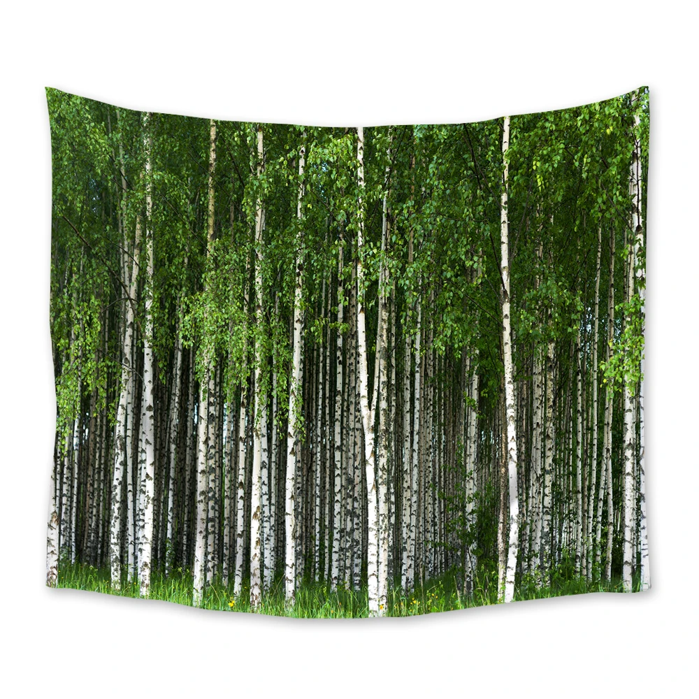 Birch Tree Tapestry Fresh Green Leaves Summer Forest Rural Landscape Image Wall Hanging Living Room Dorm Decor Yoga Mat | Дом и сад