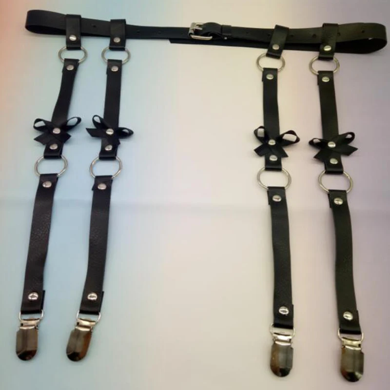 Сексуальный женский кожаный пояс подвязки для чулок с бантом ручной работы в