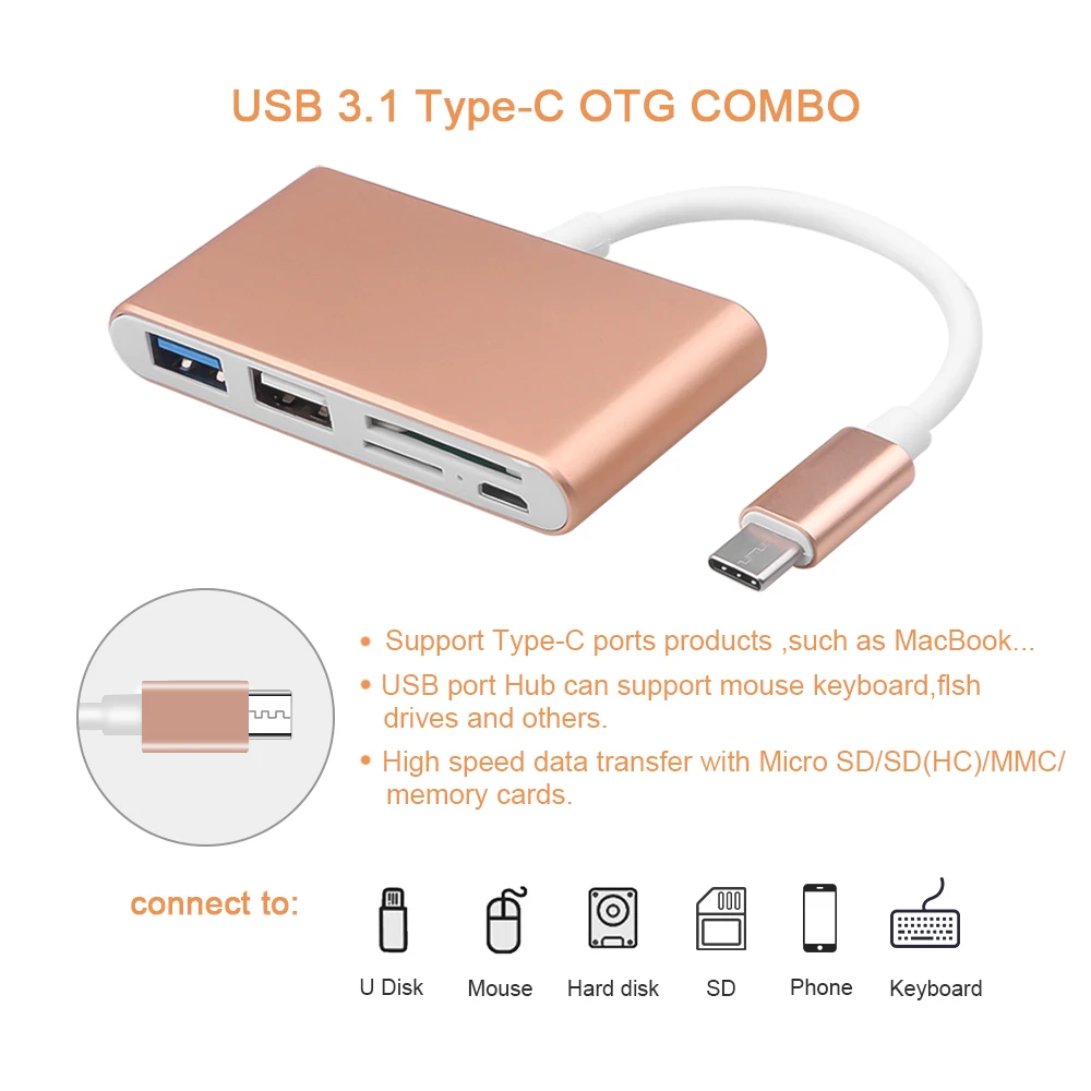 USB C концентратор kebidu 5 в 1 устройство для чтения карт SD/TF OTG 3 высокоскоростной