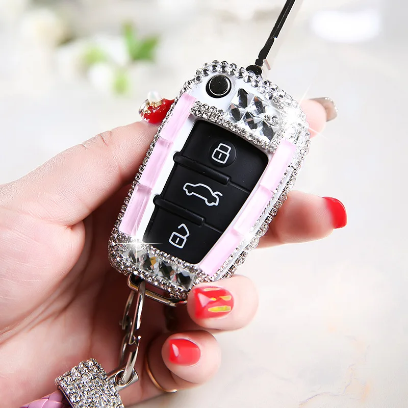 

Fashion Diamond Crystal Car Styling Key Case Cover For Audi A1 A3 A4 A5 Q7 A6 C5 C6 Auto Remote Holder Shell keyring Accessories
