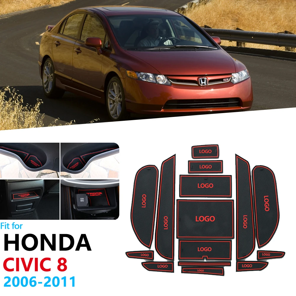 Противоскользящими резиновыми затворный слот, циновка чашки для Honda Civic 2006 2007 2008 2009 2010 2011 8th Coaster аксессуары наклейки Тип R FA FD