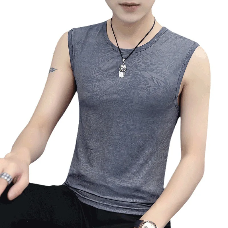 

2021 new men's Vest summer ice feeling ice silk breathable tight sports slim sleeveless cantilevered fitness vest