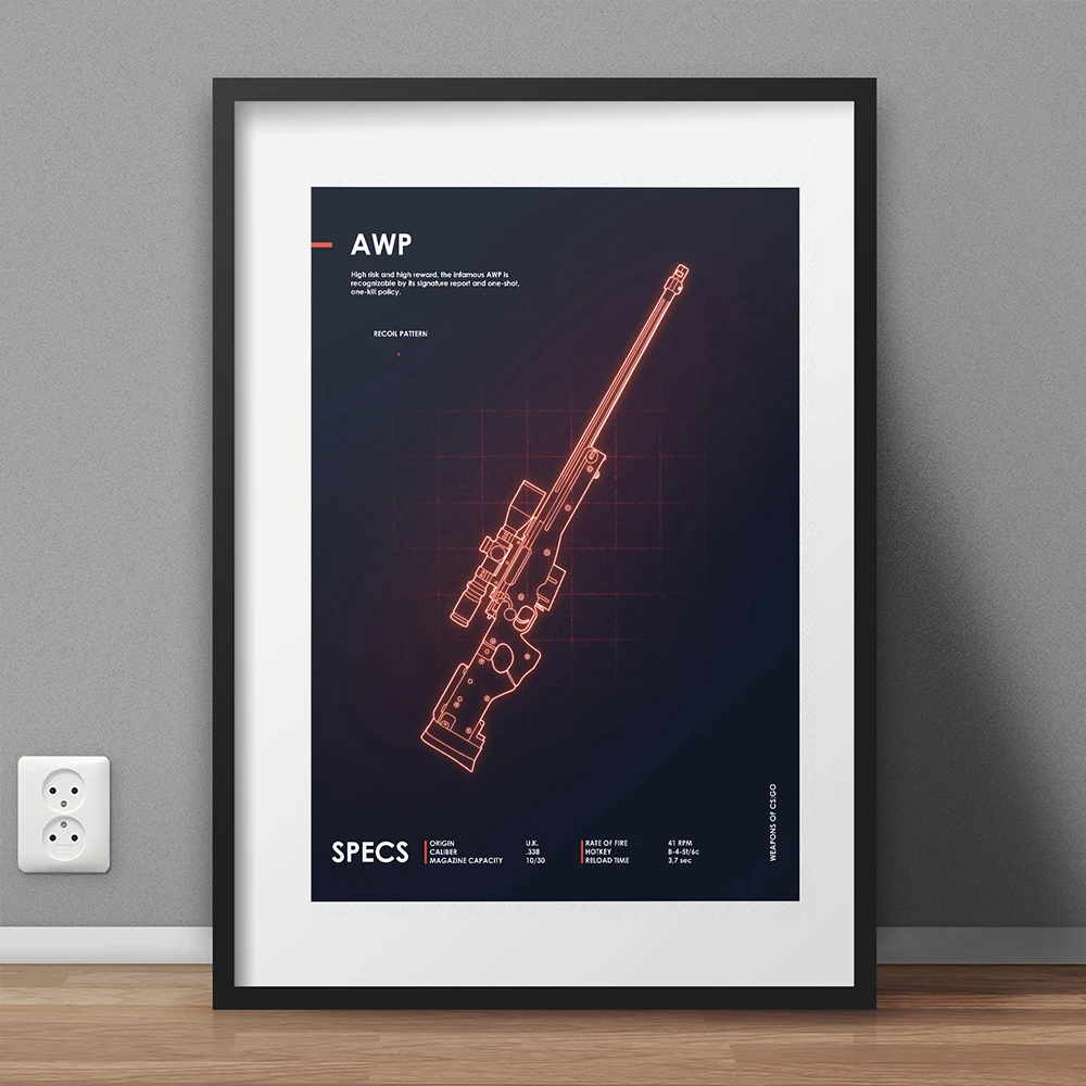 Игровой плакат Cs Go Counter Strike неоновое оружие AWP снайперский пистолет