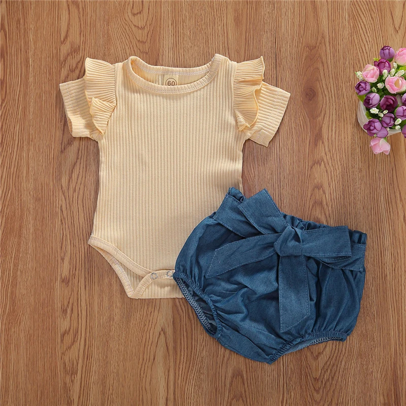 Одежда для новорожденных девочек комплекты маленьких однотонные шорты и штаны