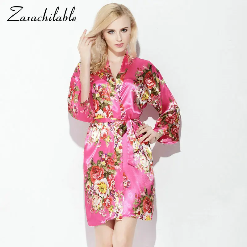 Женский Атласный халат Zaxachilable шелковый размера плюс с цветочным принтом халаты