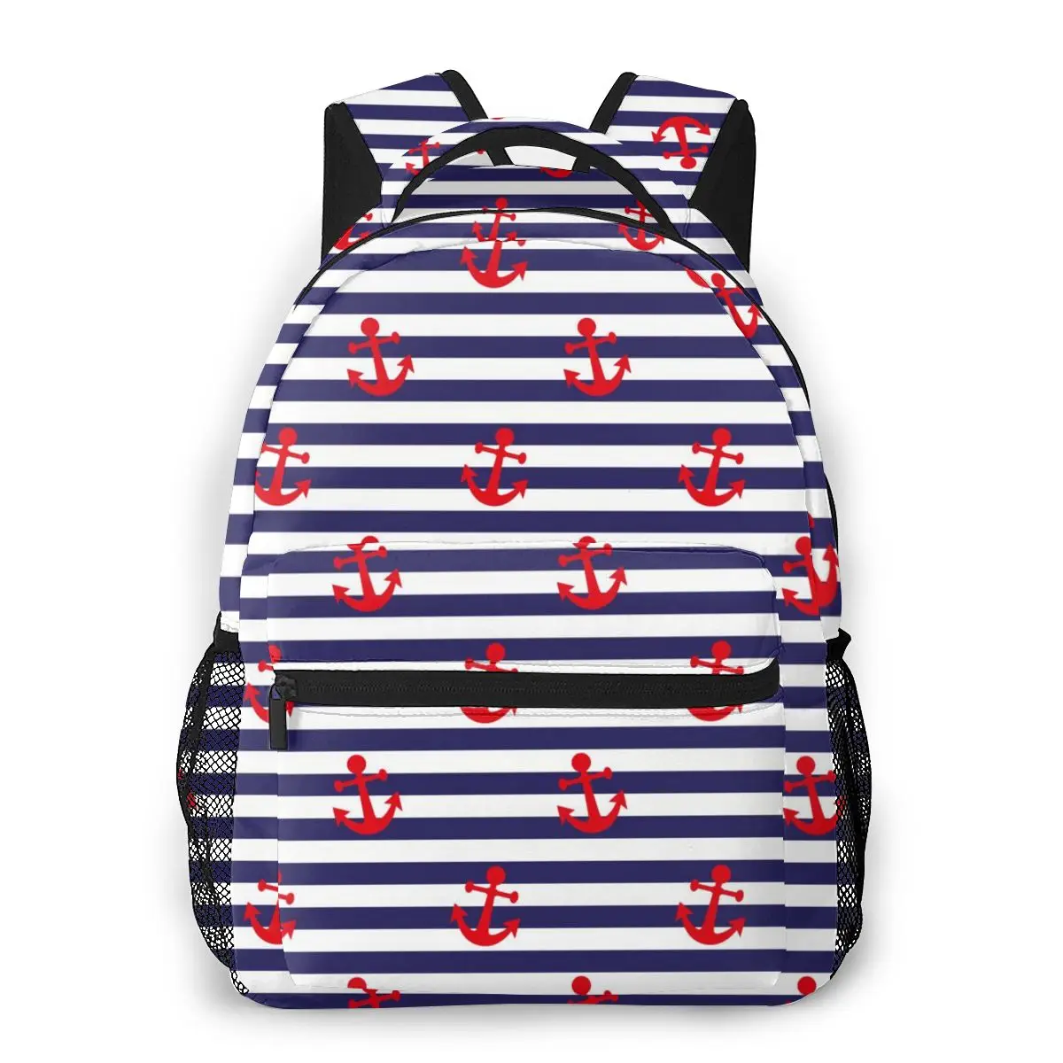 

Рюкзак в полоску для девочек-подростков, школьный Повседневный дорожный ранец на плечо с красным якорем, синего и белого цветов