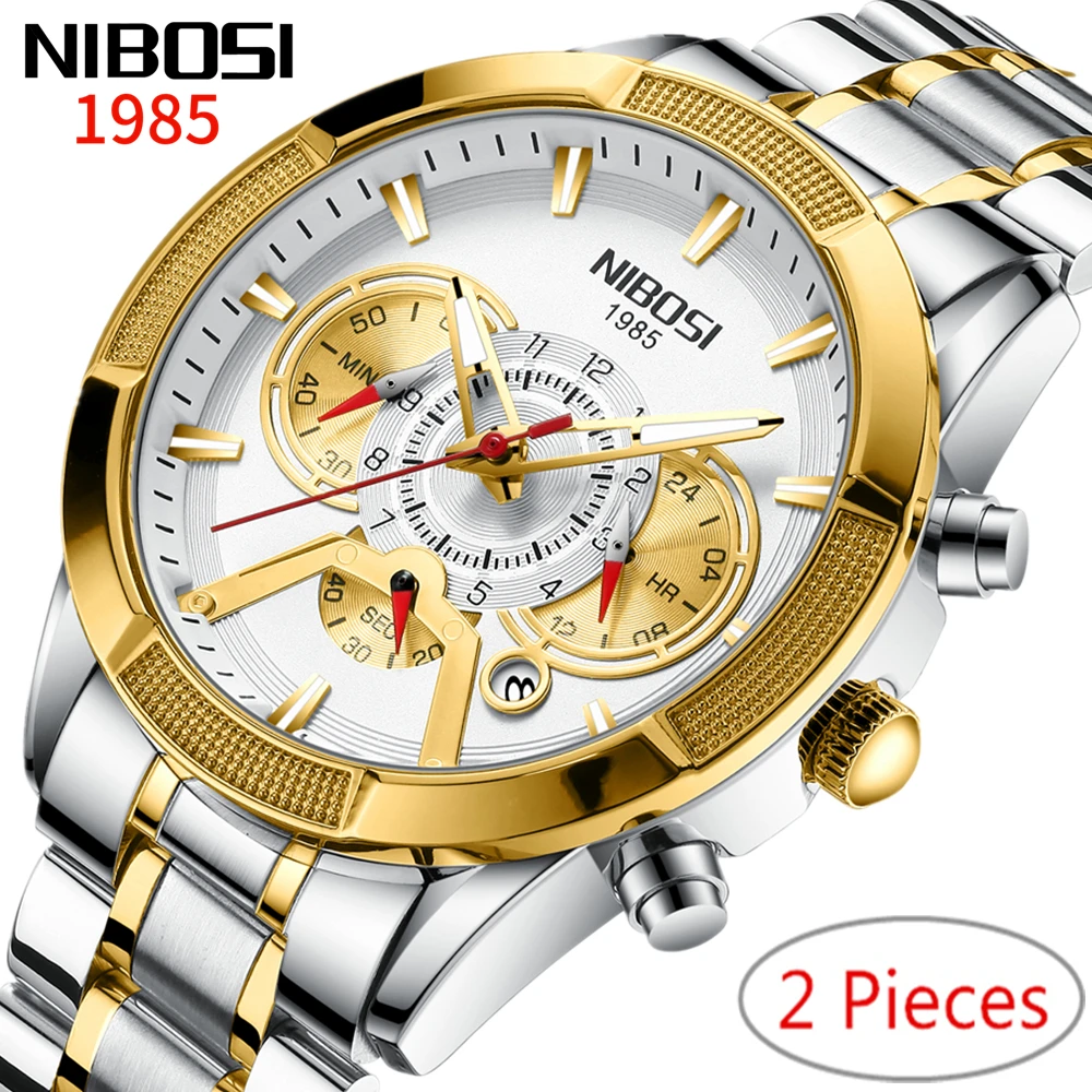 Новые мужские часы NIBOSI 2 шт. роскошные полностью рабочие 2020 оригинальные