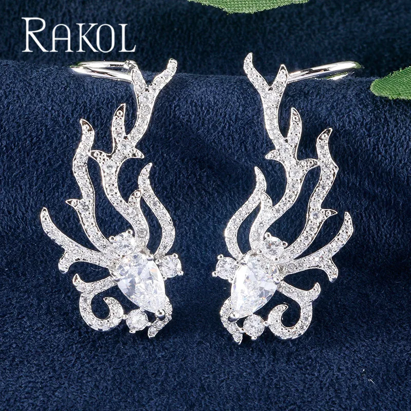 Женские винтажные серьги гвоздики RAKOL с микро покрытием из кубического циркония