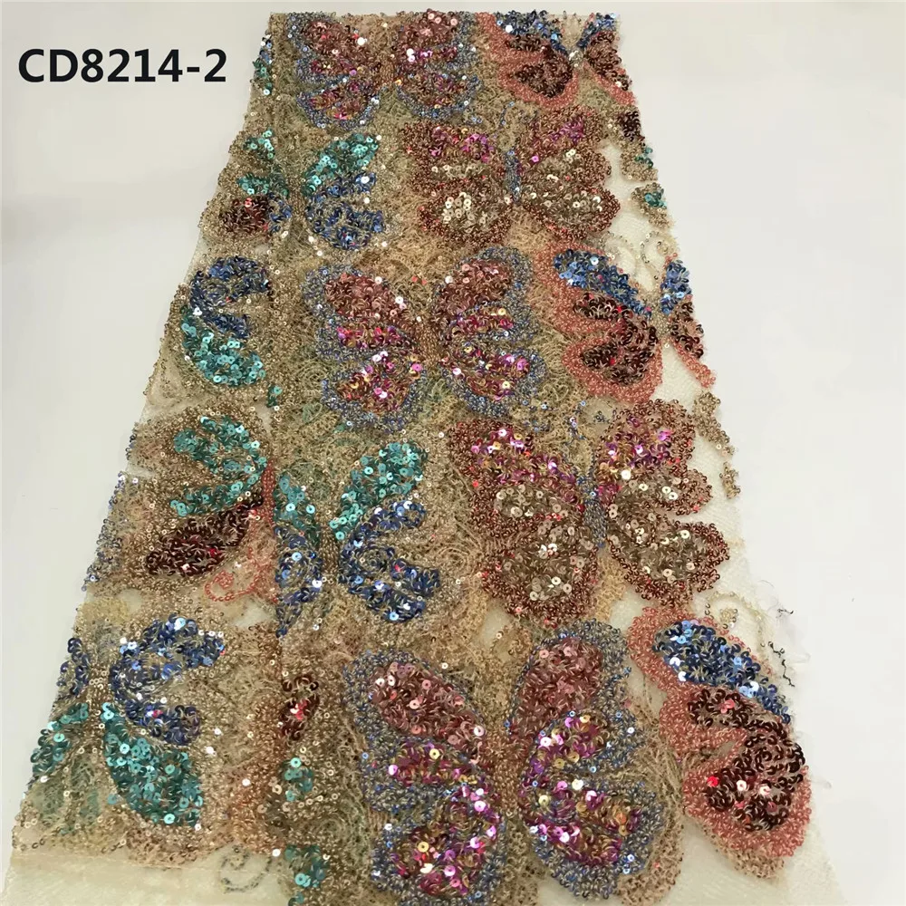 Кружевная ткань с персиковыми блестками в африканском стиле вышитая бабочка |