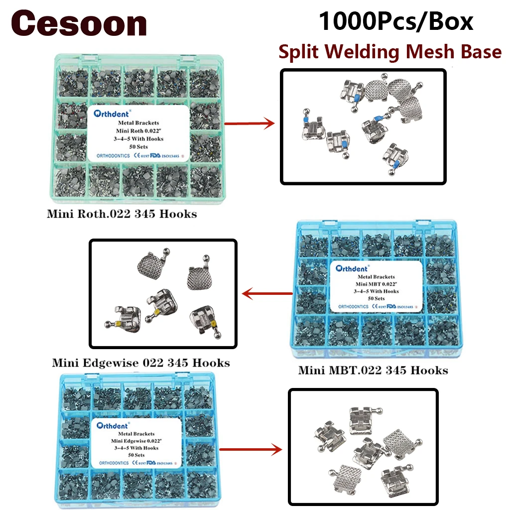

1000 шт./кор. Стоматологические Ортодонтические скобы, металлический кронштейн, скоба, сварка, сетчатая база Mini Roth/MBT/Edgewise Solt 0,022, крючки 345