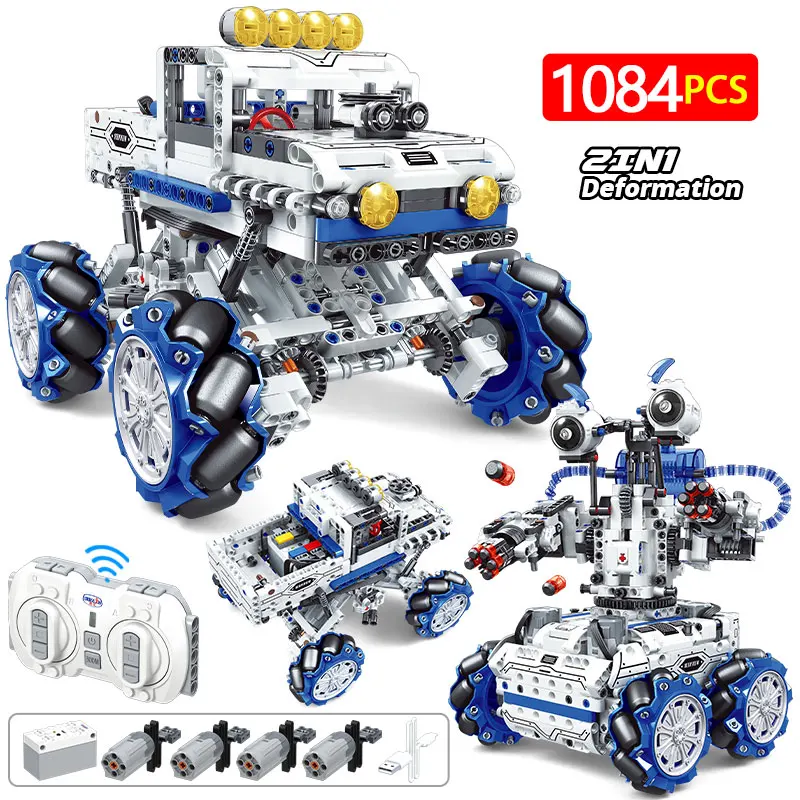 

City Technical 2 In1 RC Mechanical Four-wheel Drive Deformation Robot Building Blocks MOC Remote Control Car Bricks Toys For Boy
