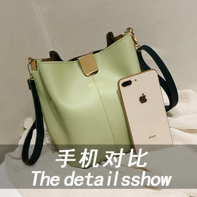 

women bag women handbags 2019 summer new hit color bucket bag ladies shoulder bag diagonal PU women bag green black women bag