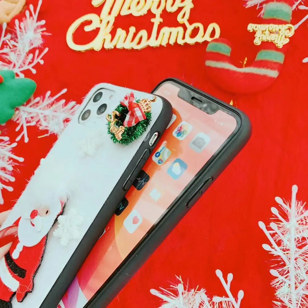 Рождественский плюшевый чехол с Санта Клаусом для Apple iphone 6 7 8 Plus X XR XS 11 Pro Max задняя