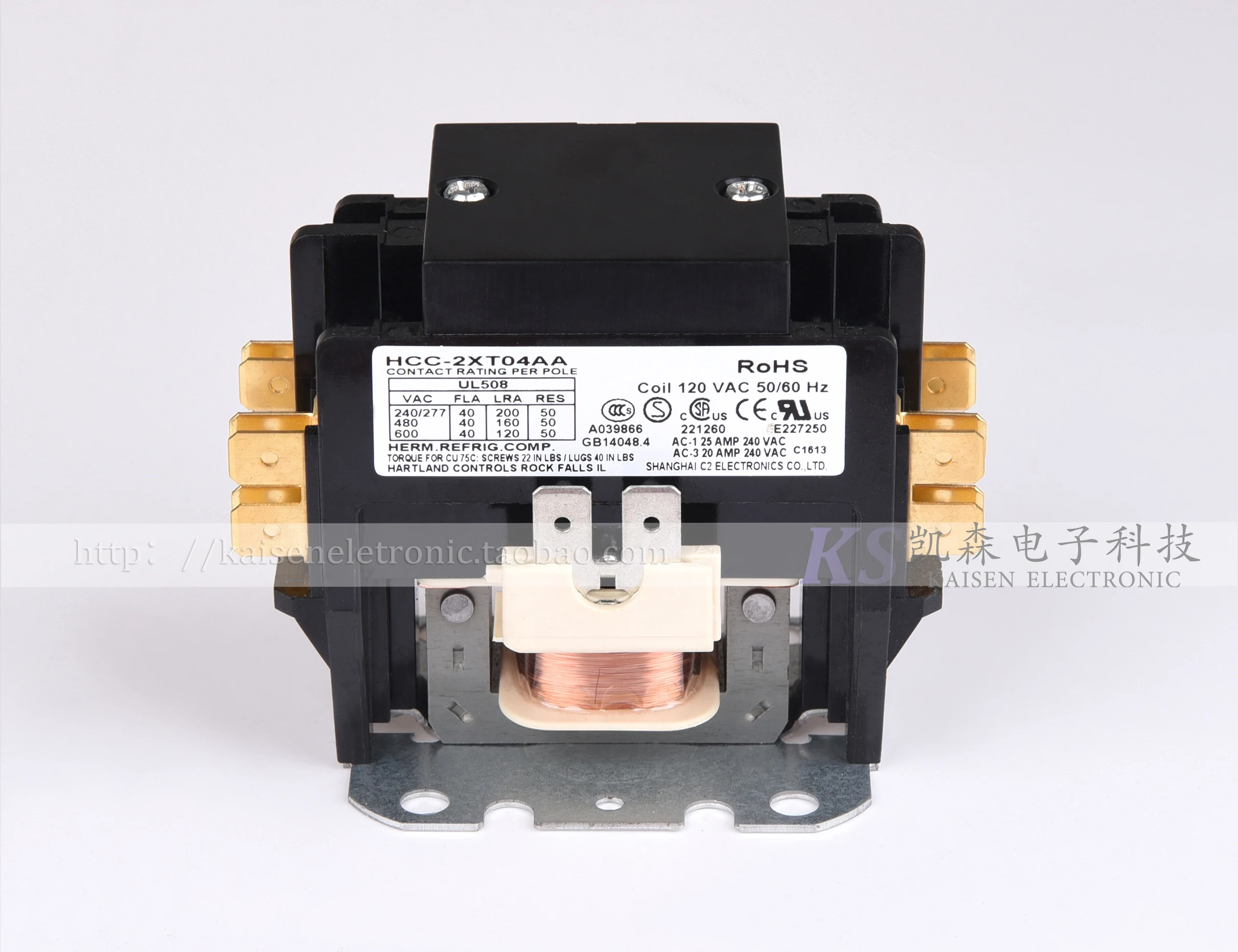 

120V 40A HCC-2XT04AA Hartland Controls UL CSA Bipolar AC Contactor