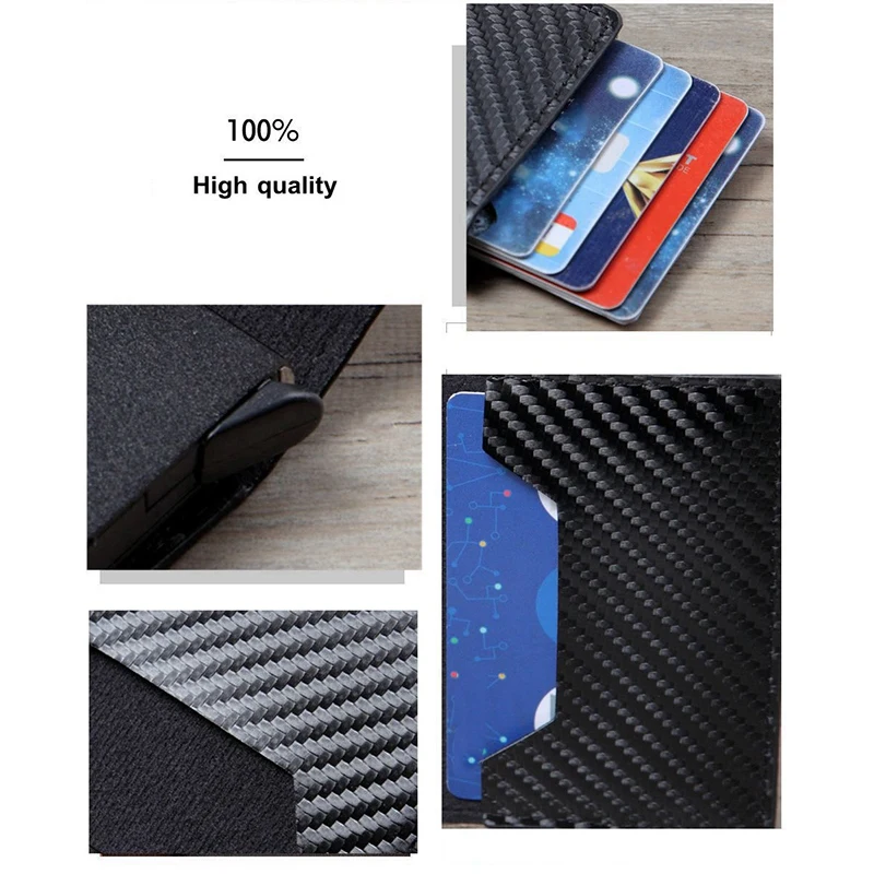 

Men Automatic Credit Card Holder Carbon Fiber Wallet Aluminum Mini Wallet with Back Pocket ID Card RFID Blocking Purse