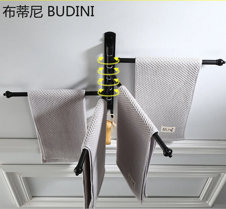 

Punch Bathroom Towel Holder Swivel Wall Mounted Stainless Steel Black Rail Rack with Hooks Hanger Holder Organizer Kitchen