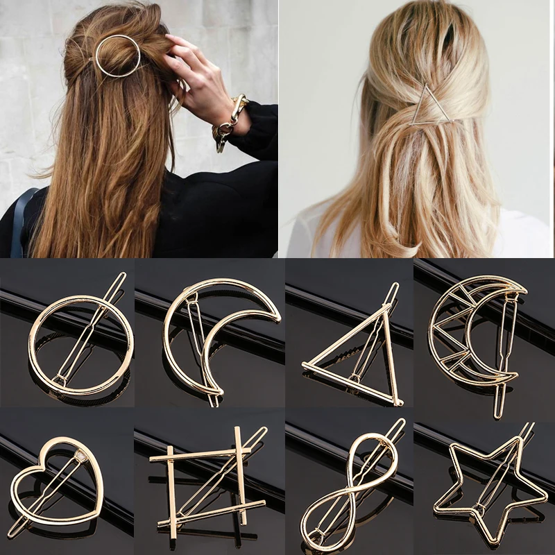 Hair Accessories Fashion Metal Geometric Circle Shape Hair Clip Triangle Hair Clip Pin Headwear Barrettes Hairband Moon Circle