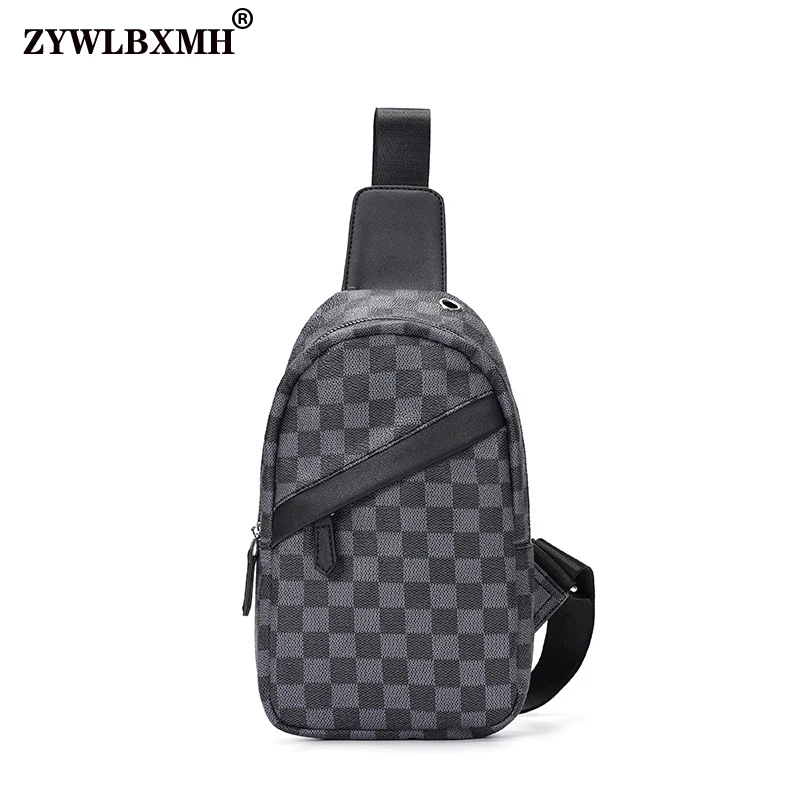 

ZYWLBXMH Classic Men's Bag Fashion Plaid Chest Bag Solid Color Headphone Plug Casual Bag Waterproof PU Leather Chest Bags Sac
