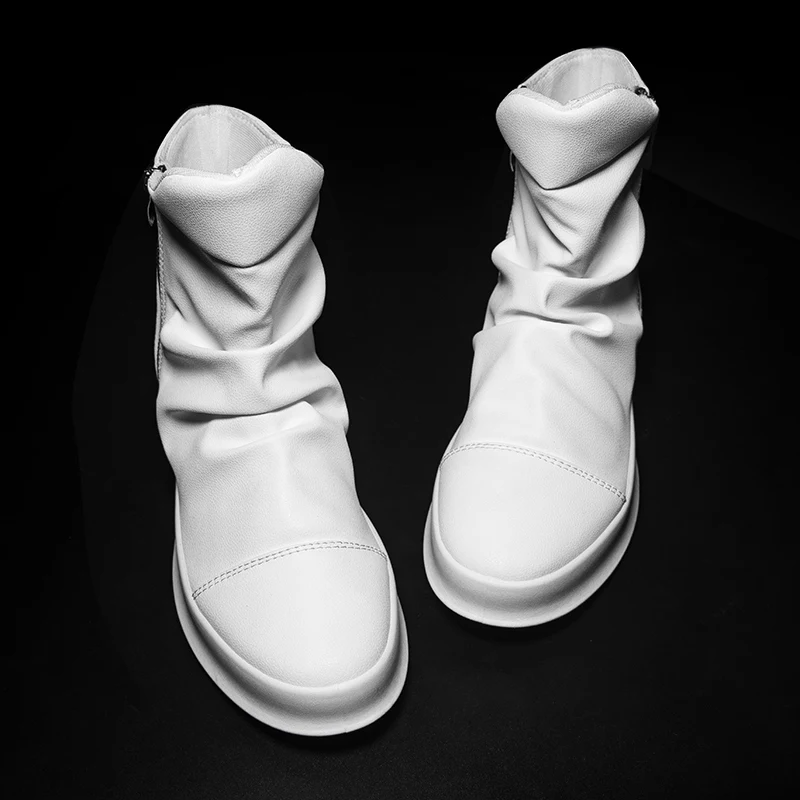 New Male Hip hop autumn winter Men Chelsea Motorcycle Boots Slip-On Dress Shoes Dancing Footwear Platform High Top Sneakers