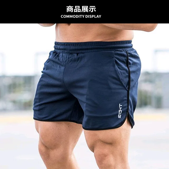 Navy blue Новые модные мужские спортивные шорты, брюки, хлопковые спортивные штаны для бодибилдинга, фитнеса, шорты для бега, повседневные спортивные мужские шорты - Цвет: Navy blue