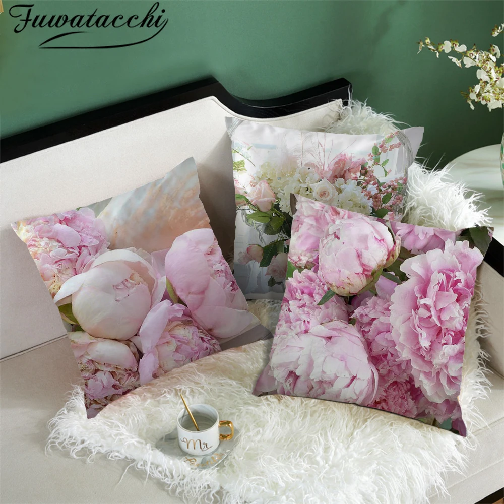 

Чехол на подушку с цветочным принтом Fuwatacchi, наволочки с изображением розового цветка для домашнего дивана, декоративные подушки для стулье...