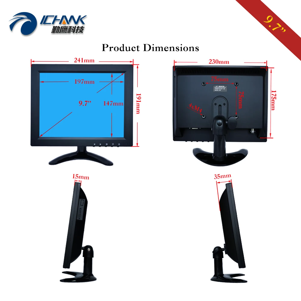 Встроенный динамик Full View IPS ЖК экран диагональю B097JN ABHUV/9 7 дюйма 1024x768 HDMI VGA BNC