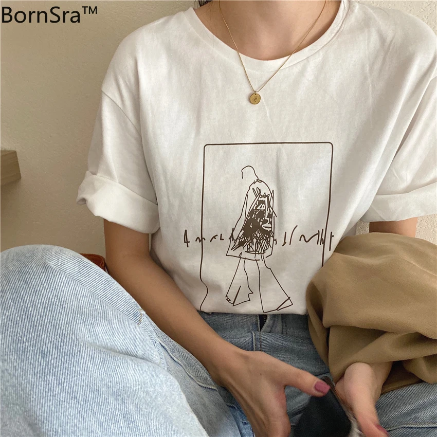 Утепленная свободная футболка с короткими рукавами из песочной ткани принтом