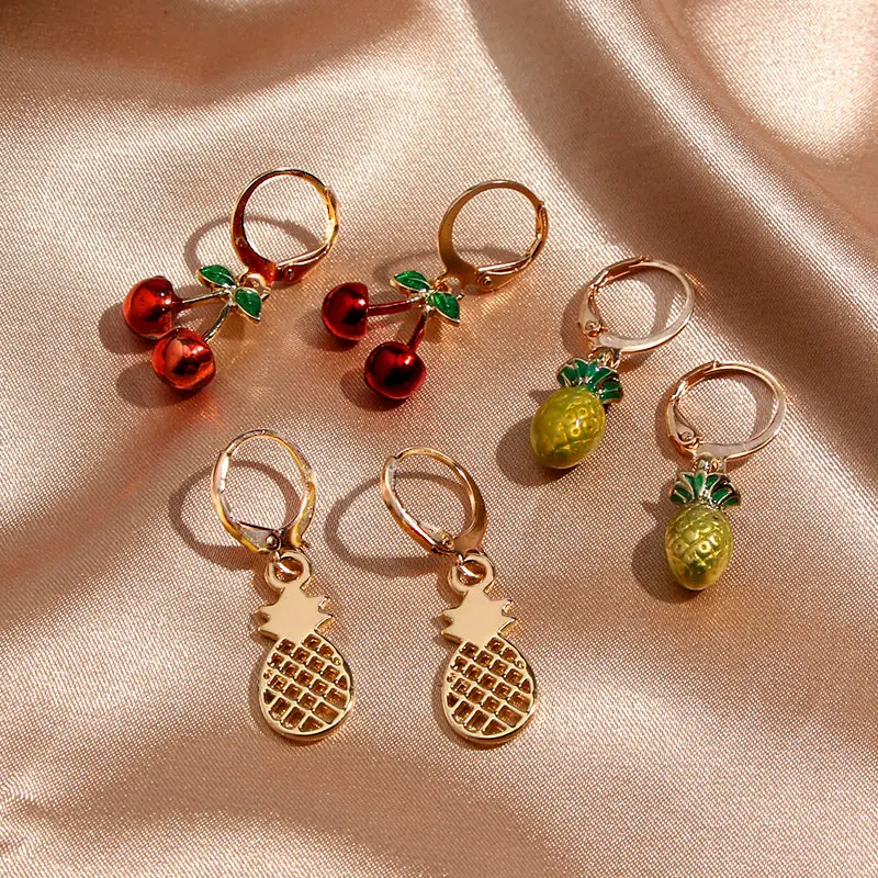 Женские серьги в форме ананаса JUST FEEL набор сережек красных вишен 3 пар/опт