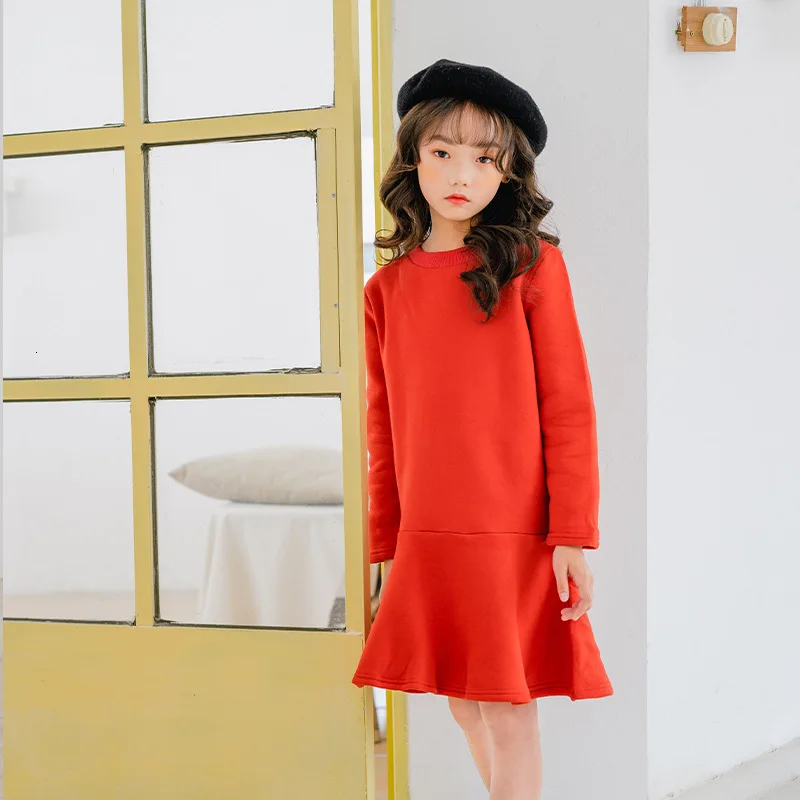 Рождественское флисовое платье в Корейском стиле для девочек сезон осень-зима