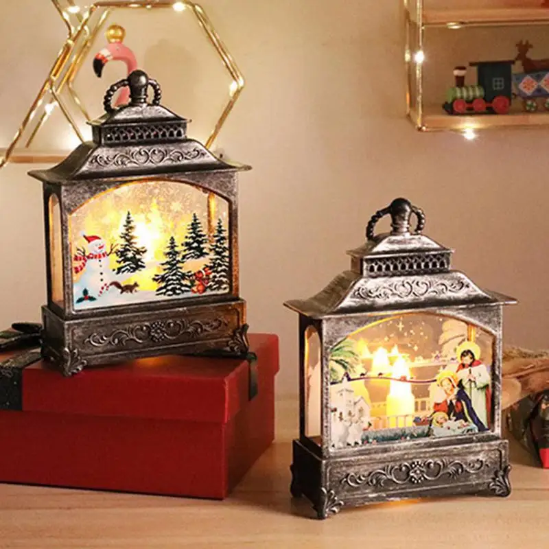 

New Christmas Lantern Old Man Snowman Elk Retro Hanging Candle Holder Christmas Tree Decoration Christmas Gift Home Decoration