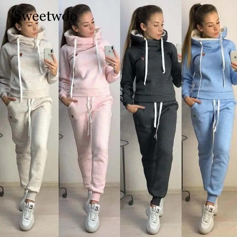 Осенние женские спортивные костюмы из 2 предметов с бархатной толстовкой