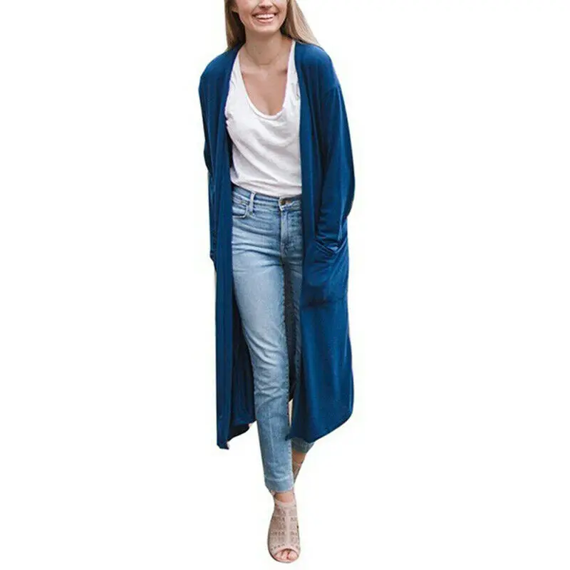 Women's Casual Coat Cardigan Tops Open Front Pockets Solid Long Sleeve Outwear | Женская одежда