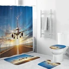 Рассвет голубое небо самолет снять с Ванная комната Водонепроницаемый душ Шторы Ковер Крышка ковер набор туалетных принадлежностей для ванной Шторы коврик набор