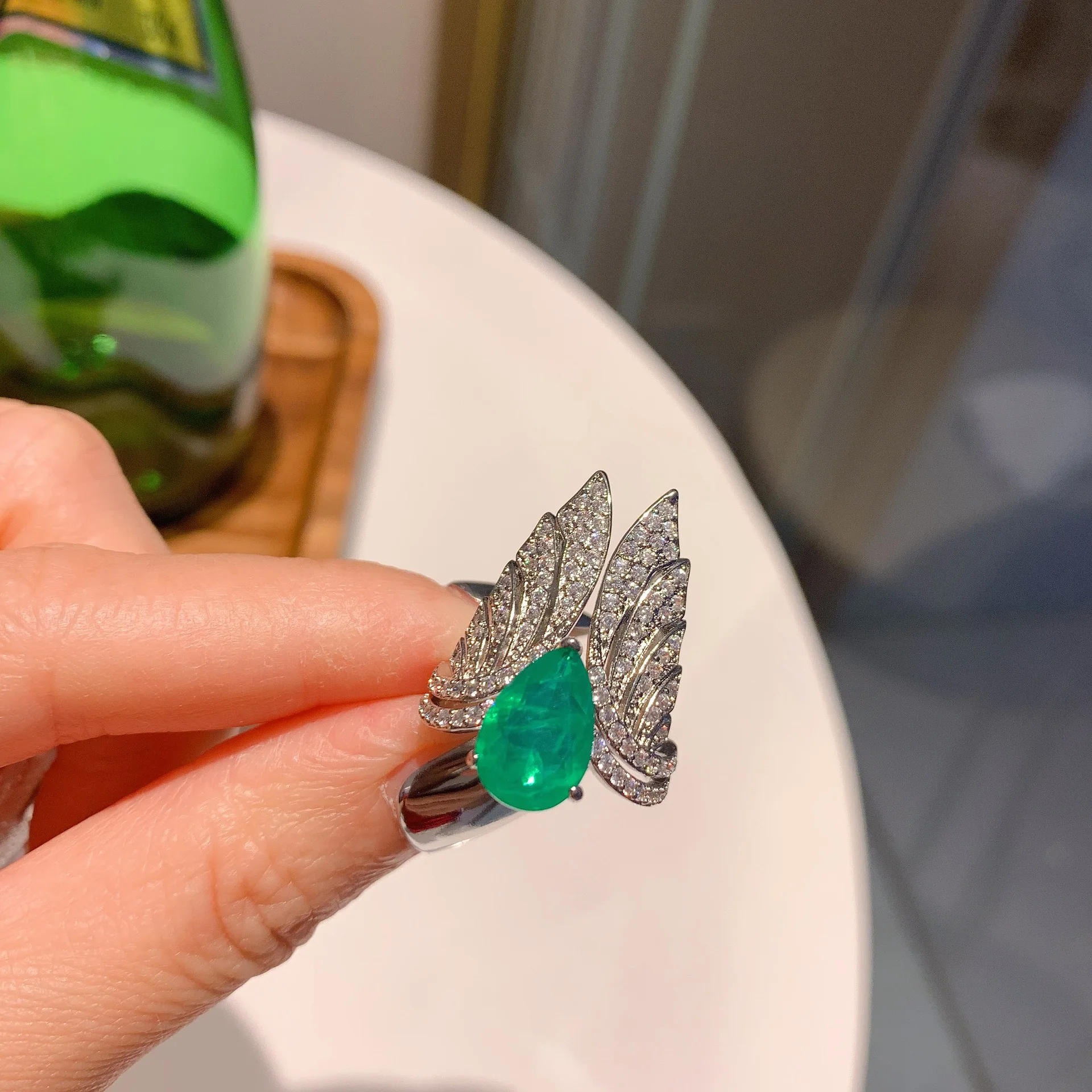 QTT обручальное кольцо зеленого цвета в форме капли женское серебряное лучший