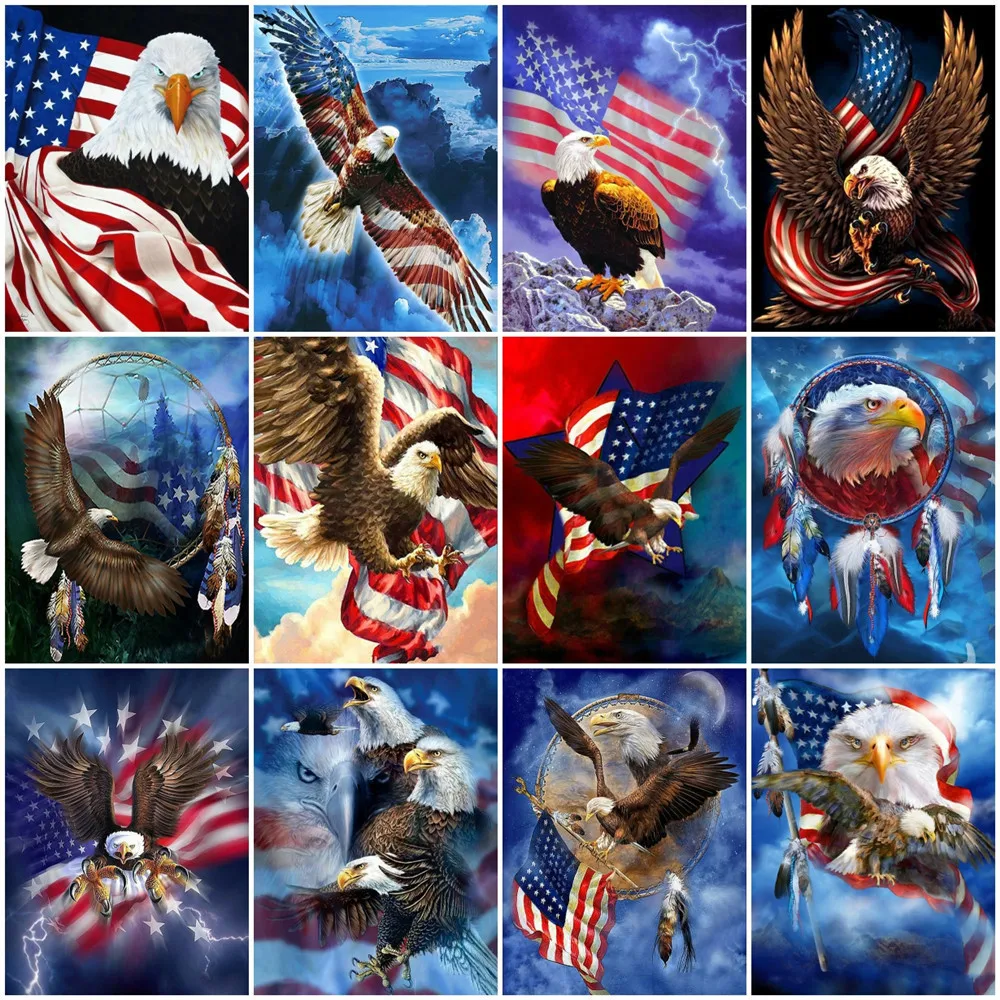 

HUACAN Full Drill Diamond Painting Animal Eagle Mosaic Embroidery American Flag Cross Stitch Kits Decoration For Home
