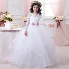 Белые пушистые кружевные платья с цветочным рисунком для девушек на свадьбу, женское бальное платье для первого Святой причастия, пышные праздничные платья