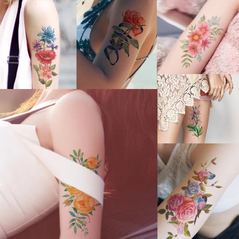 Тату-наклейка с цветами на руку спину ногу | Красота и здоровье
